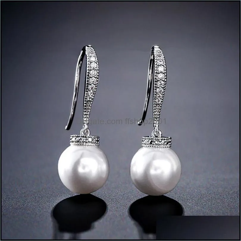 fashion pearl earrings imitation dangle earrings zircon bridal wedding drop earrings for women girls rose gold color gift party