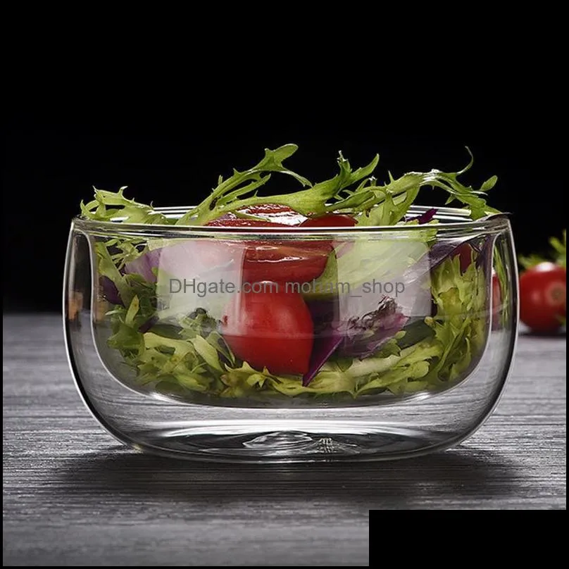 double wall glass salad bowl fruit rice serving bowls storage container lunch bento box high borosilicate tableware