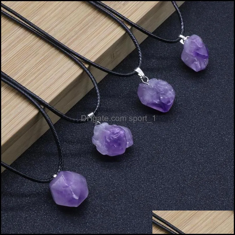 natural crystal necklace purple pendant leather rope necklaces women fashion jewelry 2 5ks q2