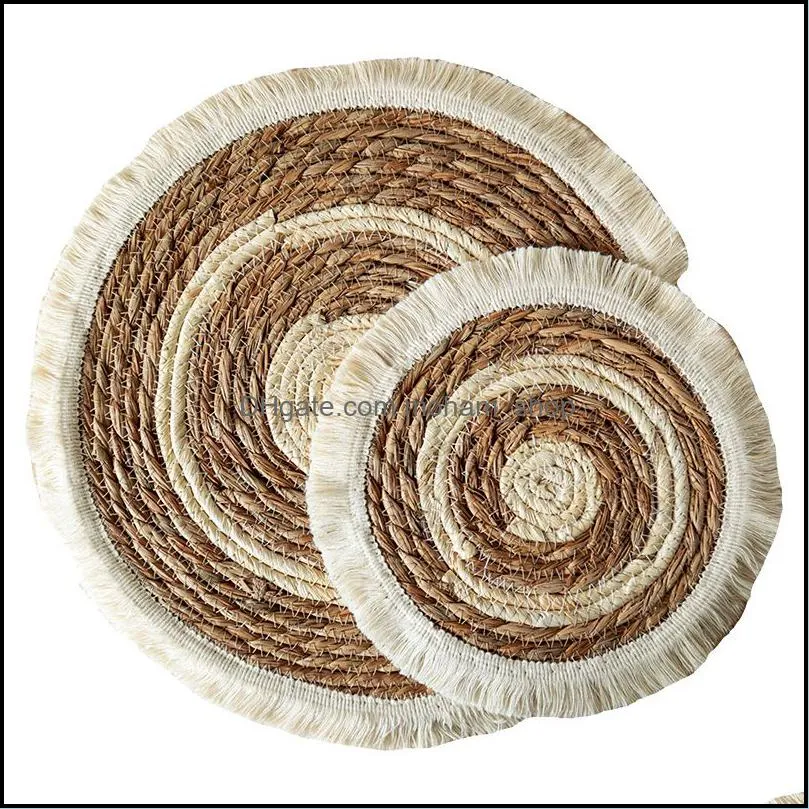 home textile ins10/15 inch style seagrass braided round tassel placemat insulation pad dish mat