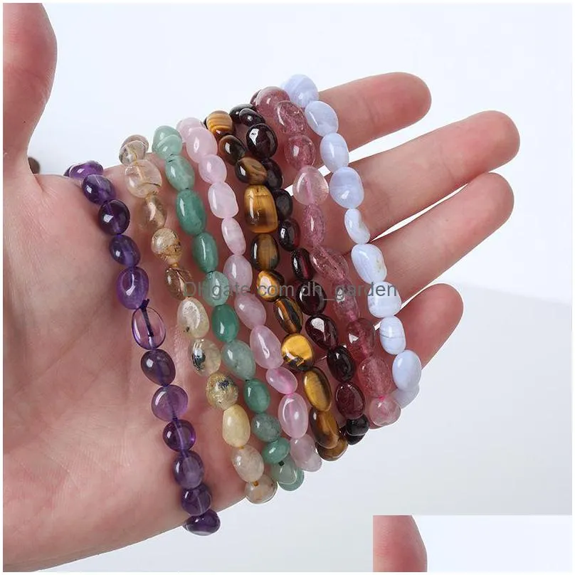 reik healing natural crystal stone beaded bracelet strands for women lover irregular rock gravel amethyst rose quartz stone bracelets