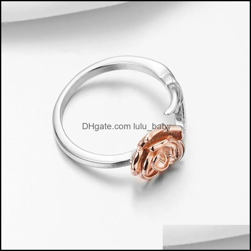 fashion korean rose gold color adjustable silver wrap flower rhinestone open sterling finger ring statement ring wholesale for women