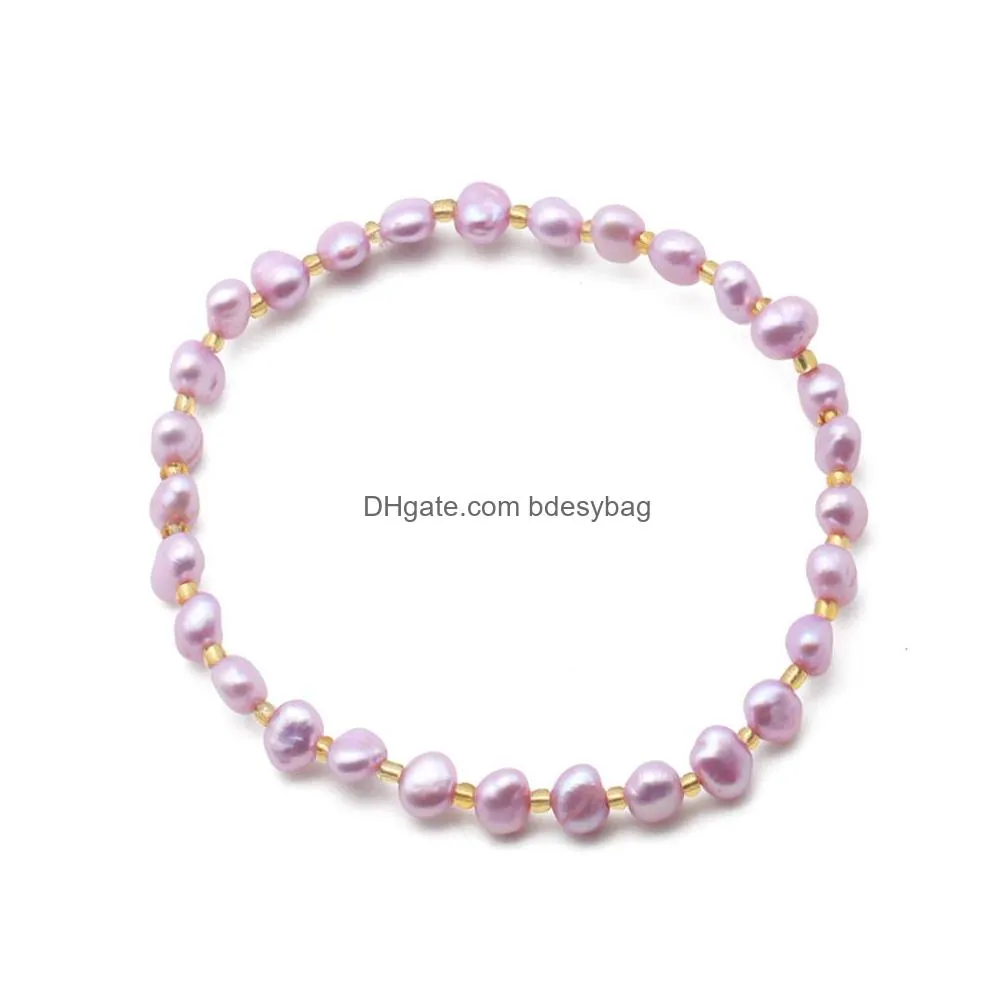handmade pearl strand bracelet 67mm pearls stretch bracelets with gold beads for women jewelry love wish gift