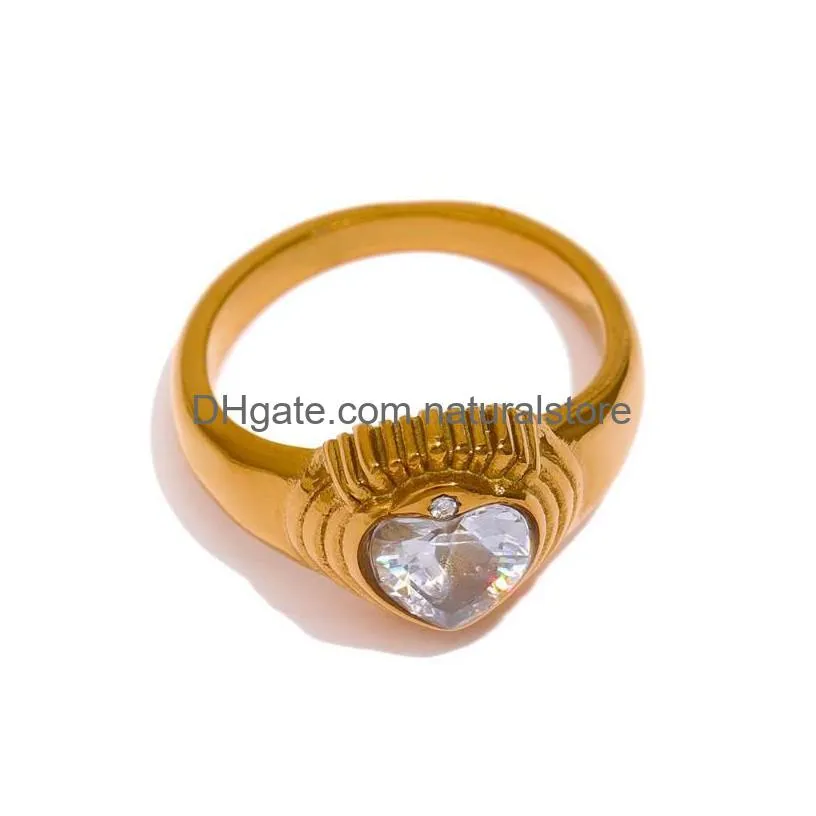 cluster rings yhpup stainless steel heart cubic zirconia ring fashion metal texture geometric for women stylish unique design jewelry