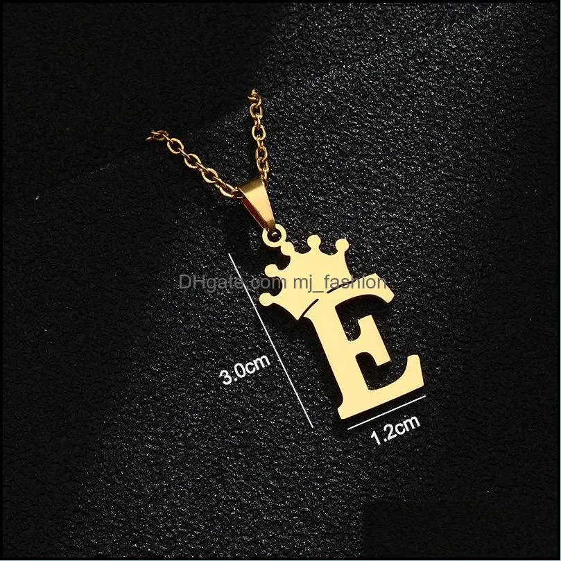 26 letter initial pendant necklace stainless steel gold plating crown necklaces for women jewelry
