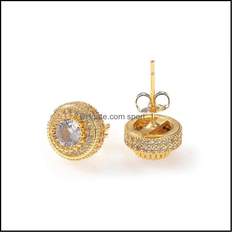 hip hop earrings luxury bling zircon stud earrings jewelry trendy fashion gold silver color geometric circle men women earrings 3479