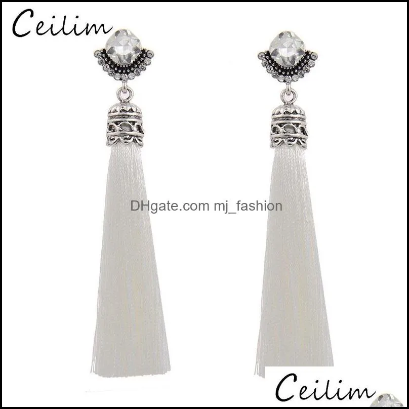 ethnic style long tassel earrings for women fashion crystal earring bohemia drop/dangle earring jewelry 5 colors female gifts