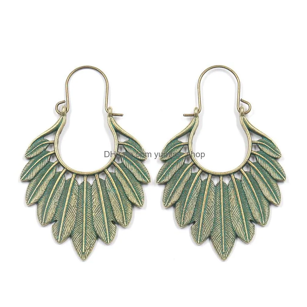 fashion jewelry womens vintage dangle earrings gold copper leaves feather earrings