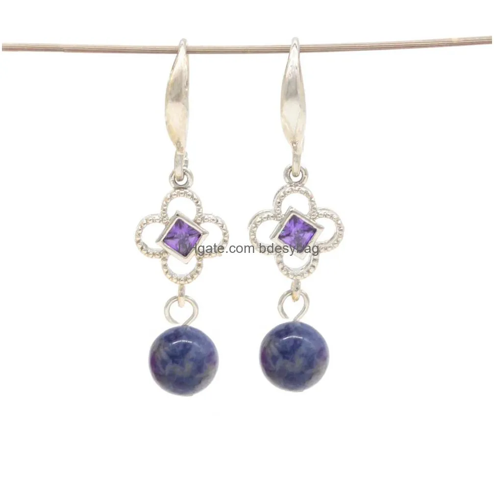 new gemstone drop earrings natural stone beads flower style gem hoop earring purple zircon gem jewelry for women