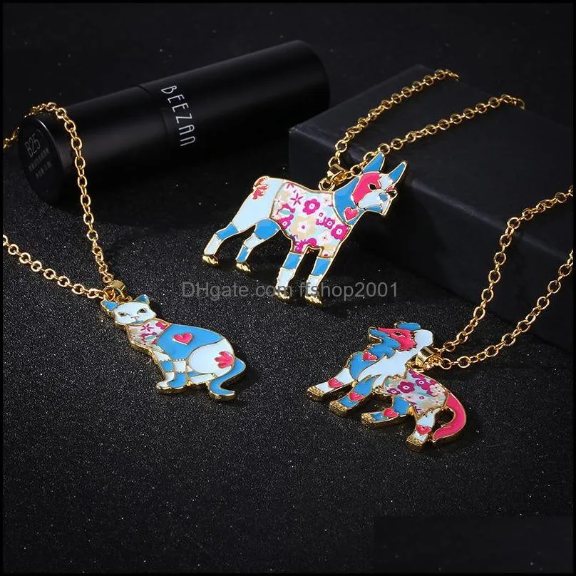 colorful butterfly necklace enamel dog cat animal pendants necklaces for women girl child jewelry gift long chain necklace