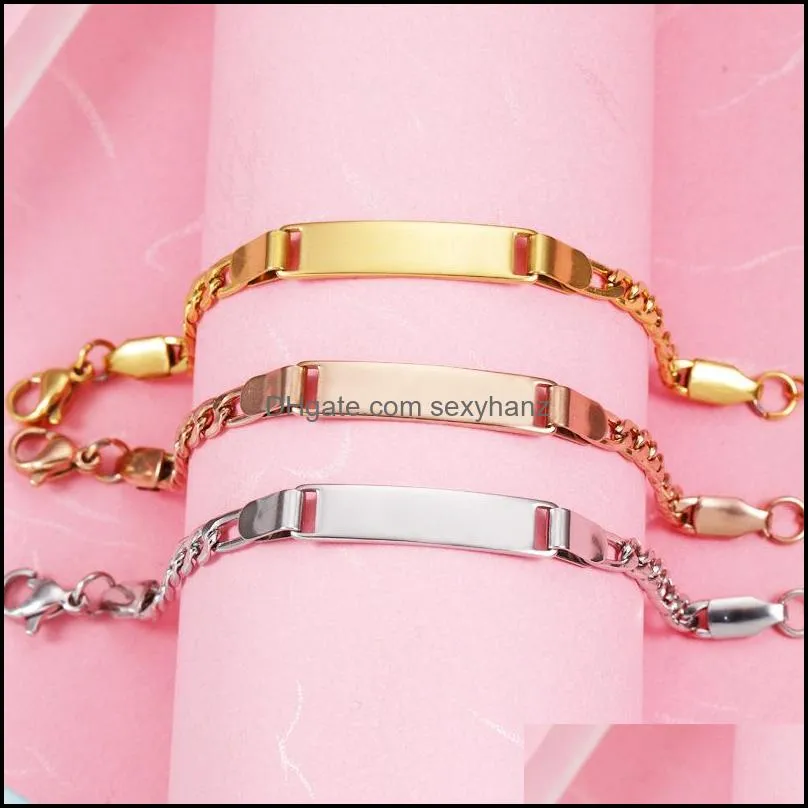 personalize engrave baby name bracelet stainless steel gold chain smooth bangle adjustable baby child id saft jewelry