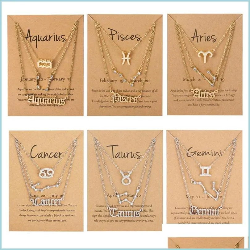 3pcs zodiac sign necklaces 12 constellation pendant necklace astrology horoscope old english jewelry 1806 t2