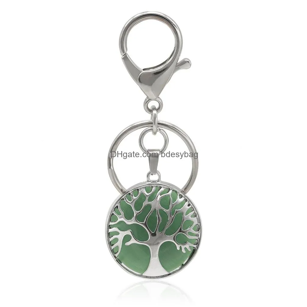 life tree gemstone keychain crystal quartz stone king rings silver plated healing point women jewelry