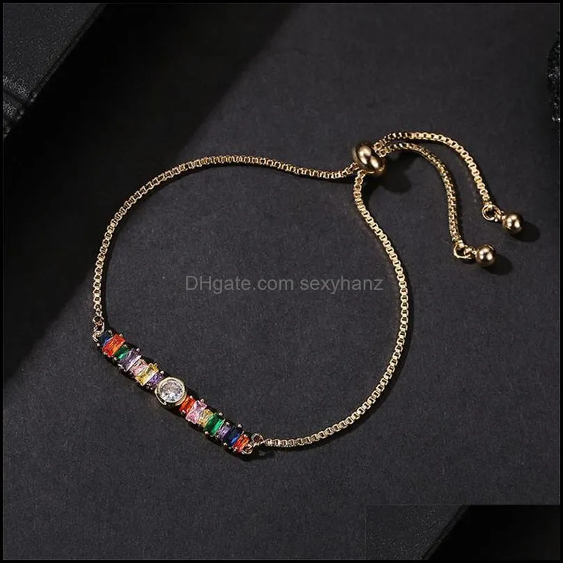gold rainbow zircon bracelet colorful adjustable chain tennis rainbow bracelet for women girls fashion jewelry box chain bracelet