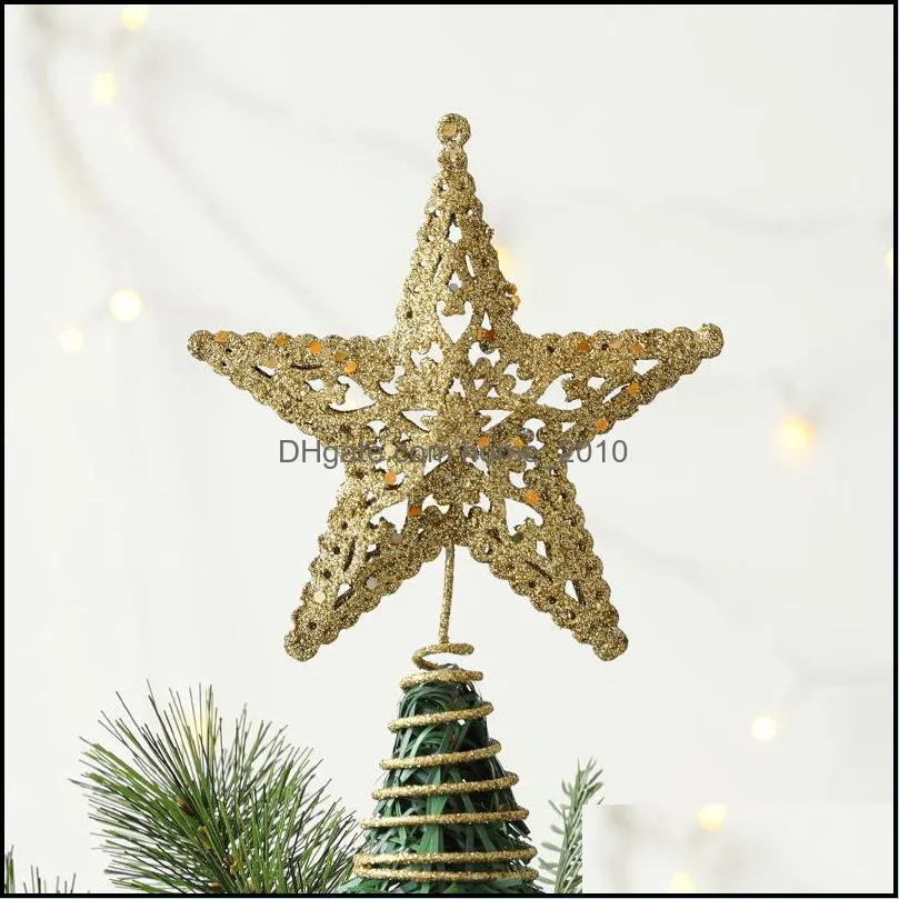 christmas decorations christmas tree top wrought iron pentagram accessories golden hanging ornaments living room desktop decoration