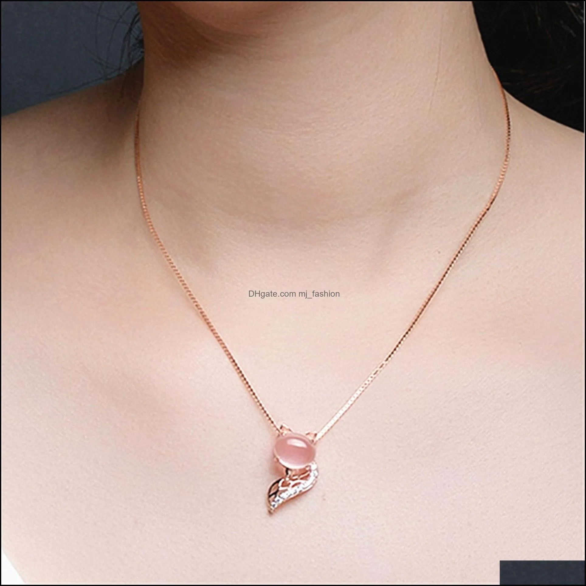 crystal pink fox pendant necklace girl jewelry pink gold shiny womens rose quartz necklace accessories clavicle chains necklaces