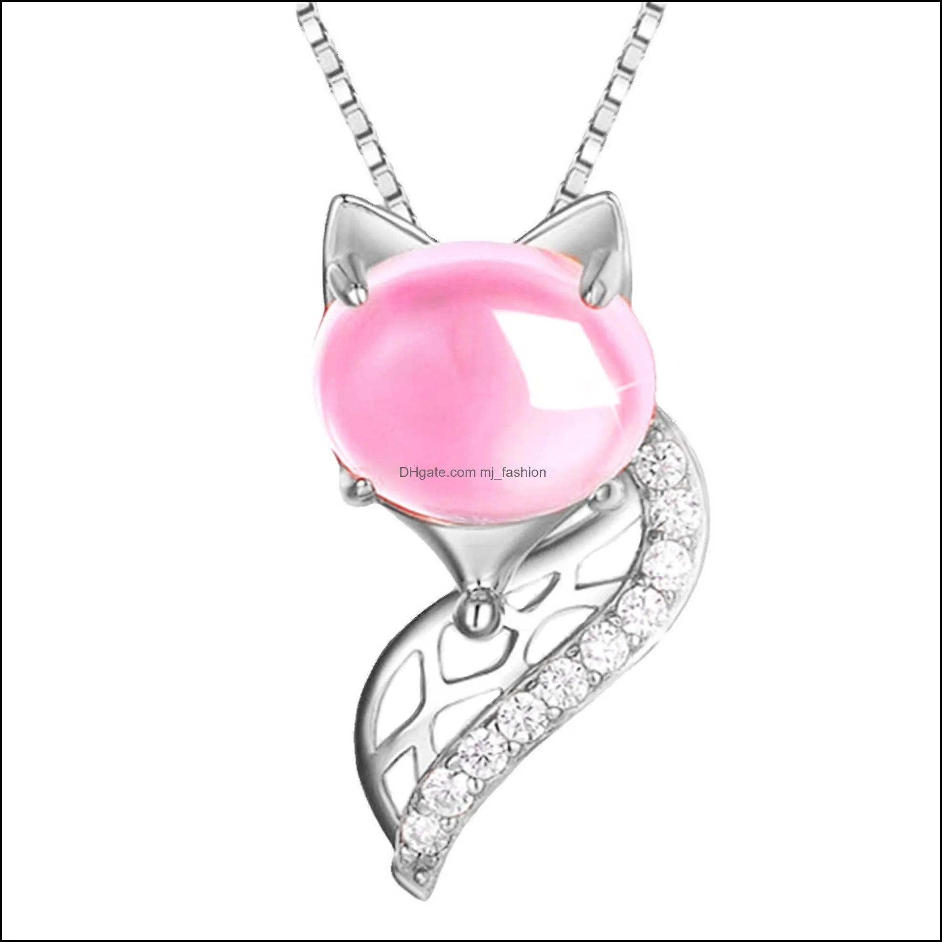 crystal pink fox pendant necklace girl jewelry pink gold shiny womens rose quartz necklace accessories clavicle chains necklaces