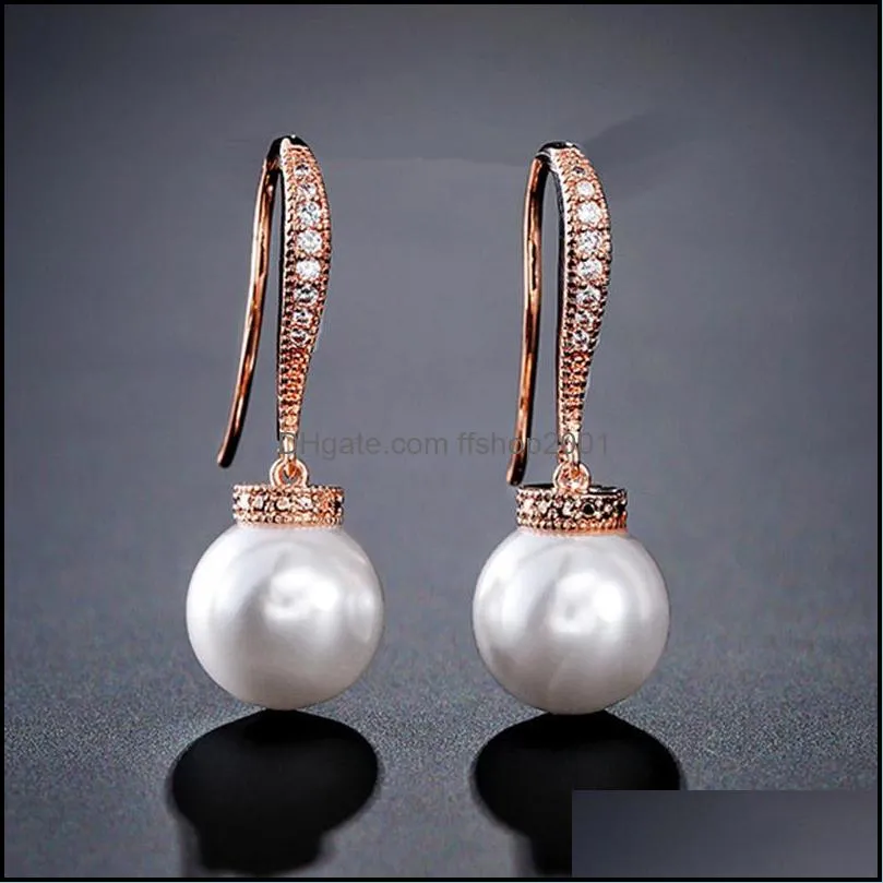 fashion pearl earrings imitation dangle earrings zircon bridal wedding drop earrings for women girls rose gold color gift party