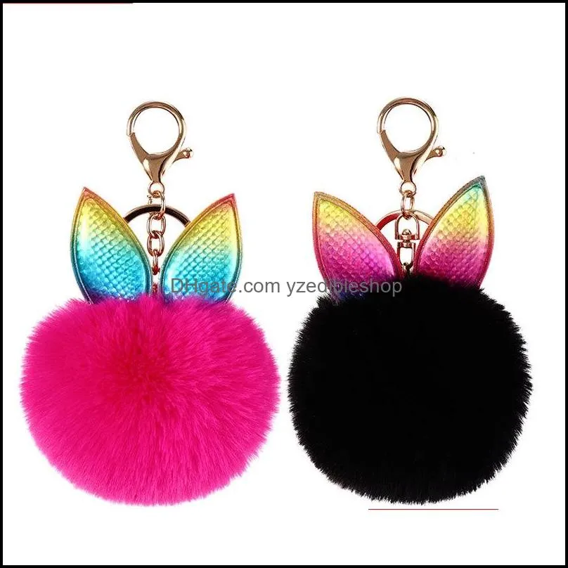 keychains fashion aessories hairball cute animal ear keyrings car key ring women handbag pendant decor drop 1866 t2