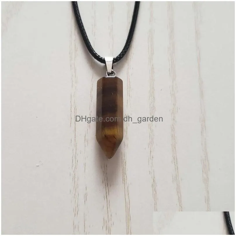 natural agate rose quartz crystal stone pendant mixed hexagon point pillar simple stylish necklace size 22x9mm