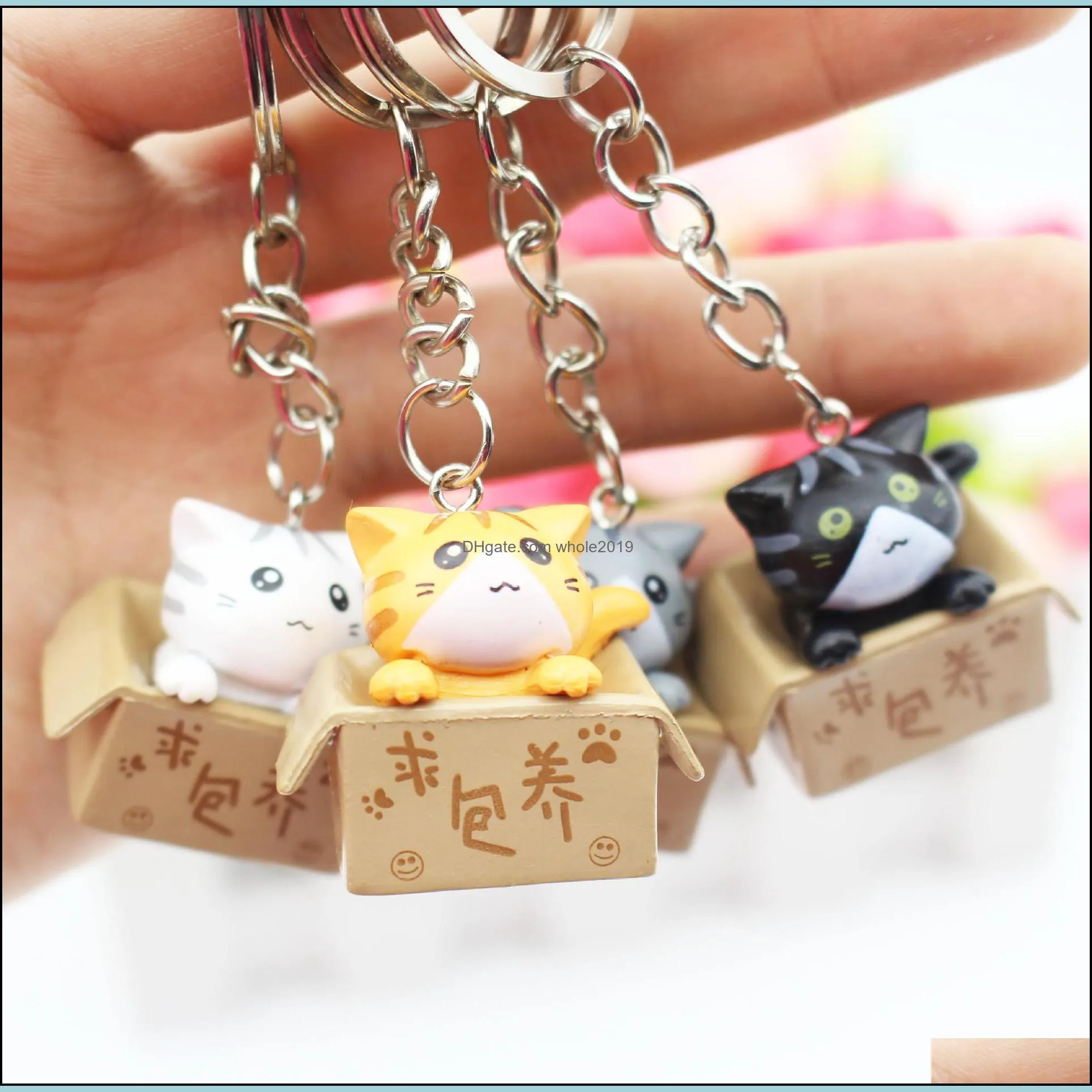 creative personality little cat box key rings for women men kawaii keychain fashion letter keychains cute jewelry 11 e3