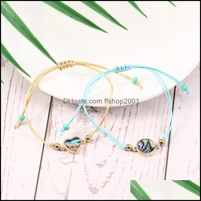 designer handmade abalone shell heart round cross hexag charm bracelet friendship braided rope string jewelry with card for women