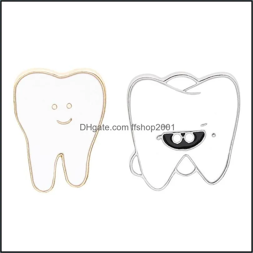 cute cartoon teeth brooches white teeth enamel pin for nurse dentist hospital lapel pin hat/bag pins denim shirt women brooch