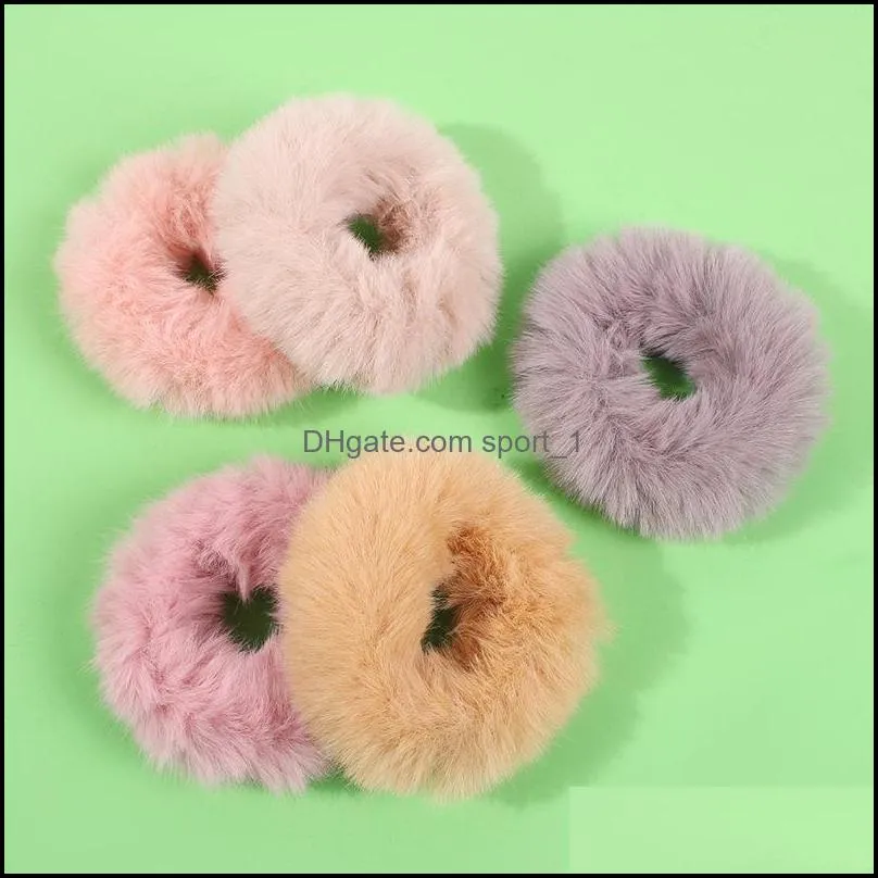 lot 100pcs mix color scrunchie winter warm hair bands scrunchie soft mink faux fur women girls elastic rope rubber band headwear 298c3