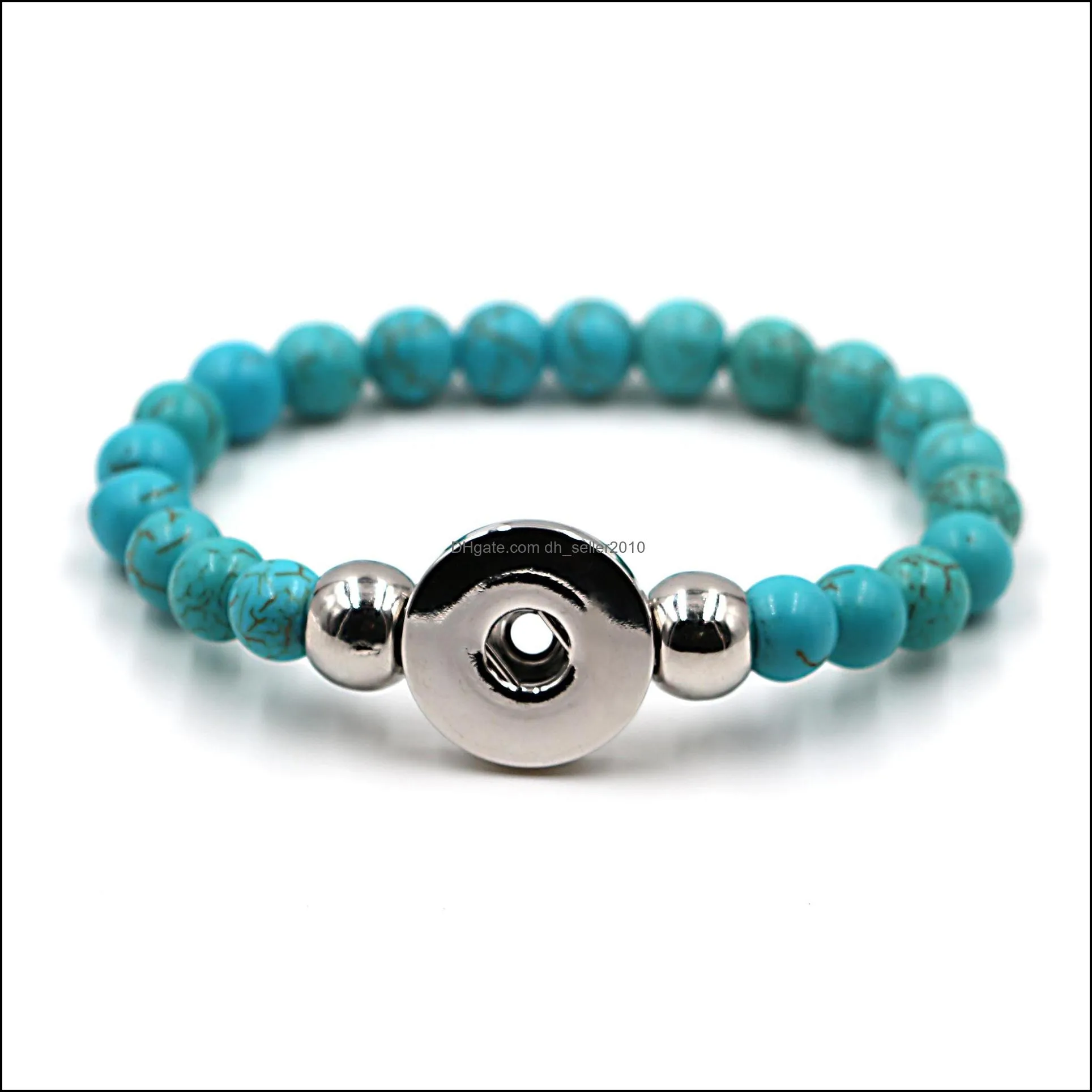 pretty fit snap button jewelry women men elastic charm bracelet black lava turquoise tiger eye natural stone bead bracelet