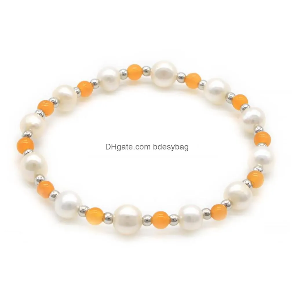 4mm mini stone bead strand gemstone bracelet with freshwater cultured white pearl beads bangles for women jewelry