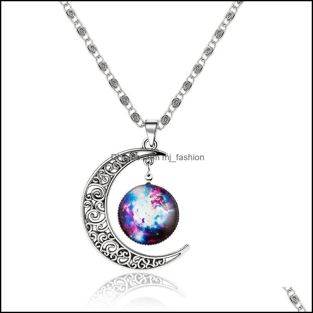 necklaces pendant elements fashion korean jewelry vintage starry moon outer space universe gemstone pendant necklaces