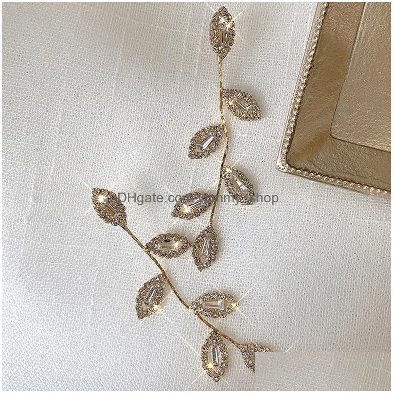 fashion jewelry s925 silver post leaf earrings zircon long leaf tassel dangle stud earrings