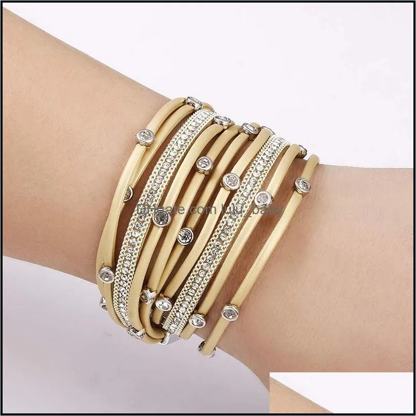 colorful crystal leather bracelet multiple layers charms bracelets magnet buckle bracelet for women men party design jewelry gifts