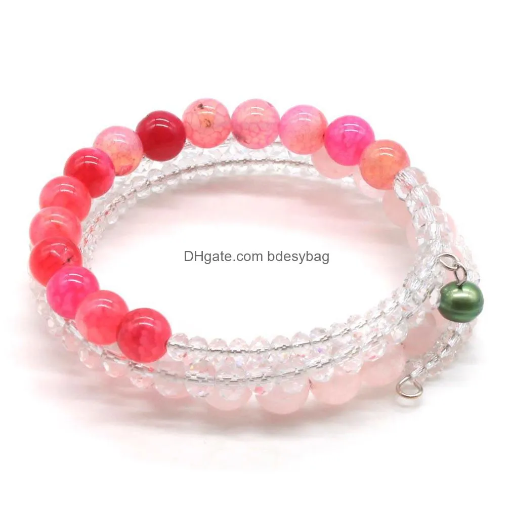 natural stone strand bracelet handmade layer wrap bangle with clear crystal bead and gemstones for women