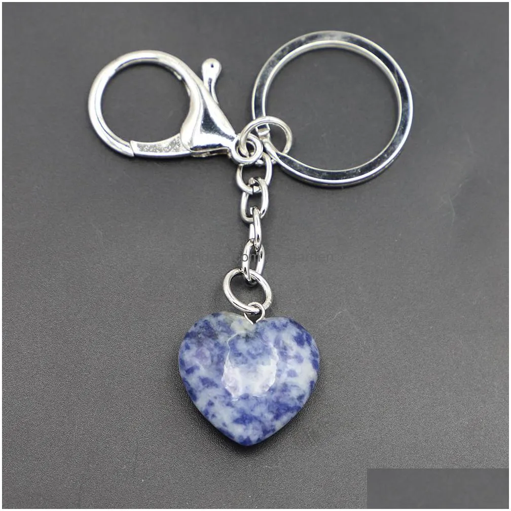 natural crystal stone keychains heart shaped key rings rose pink tiger eye charms key chains quartz gifts men women presents jewelry