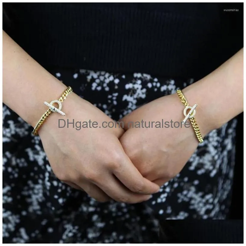 charm bracelets 2022 gold color cz bracelet 5mm ot buckle large circle cuban link hip hop jewellery women jewelry