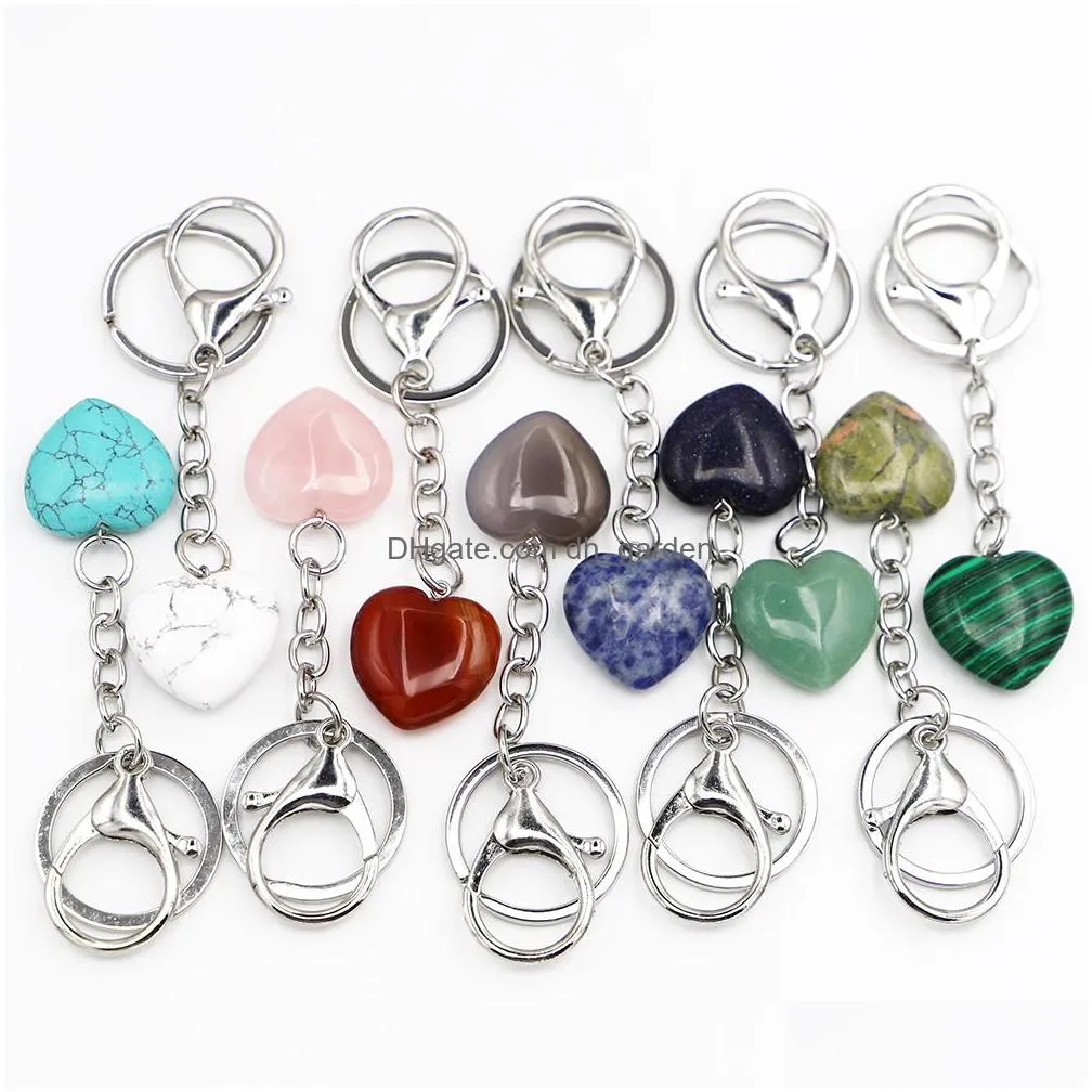 natural crystal stone keychains heart shaped key rings rose pink tiger eye charms key chains quartz gifts men women presents jewelry