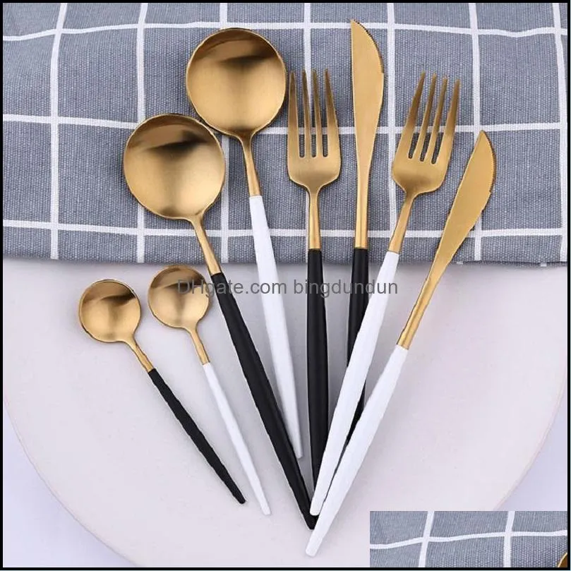 dinnerware set 304 stainless steel cutlery steak knife fork sets coffee spoon teaspoon flatware kitchen tableware4pcs/set