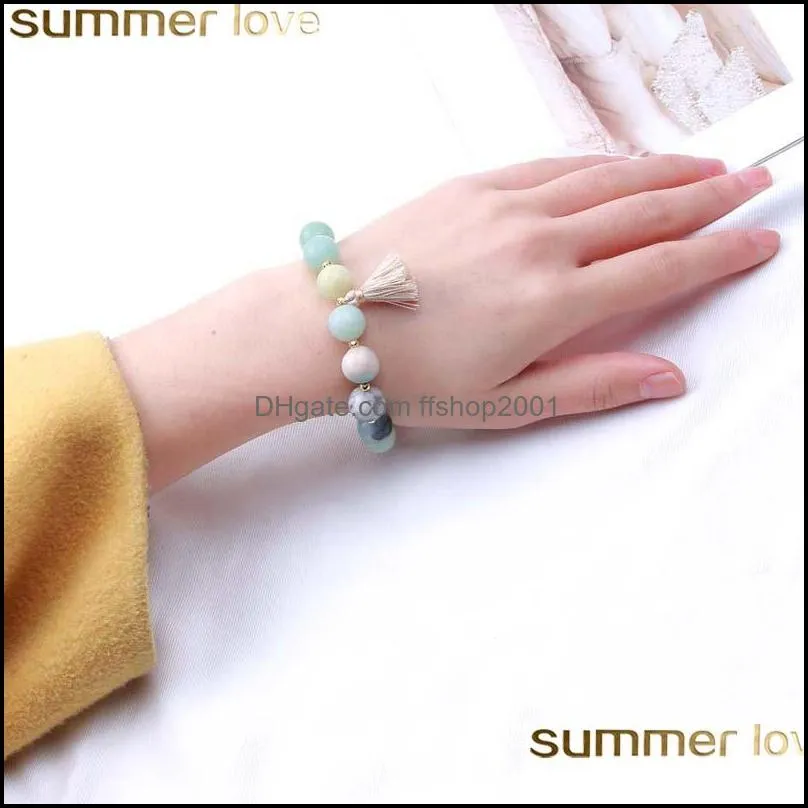 fashion natural stone bead bracelet boho tassel charm yoga beads stretch bracelets for women summer jewelry
