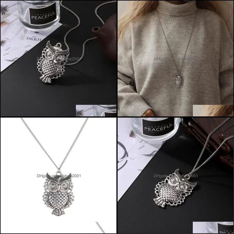 owl necklace vintage hollow cute owl pendant necklace retro hollow carved sweater chain for women long necklaces