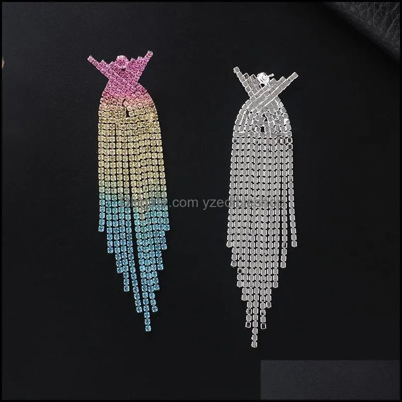 womens long tassel earrings gradient rhinestone earrings luxury crystal dangle earring fashion wedding jewelry accessories 1831 t2