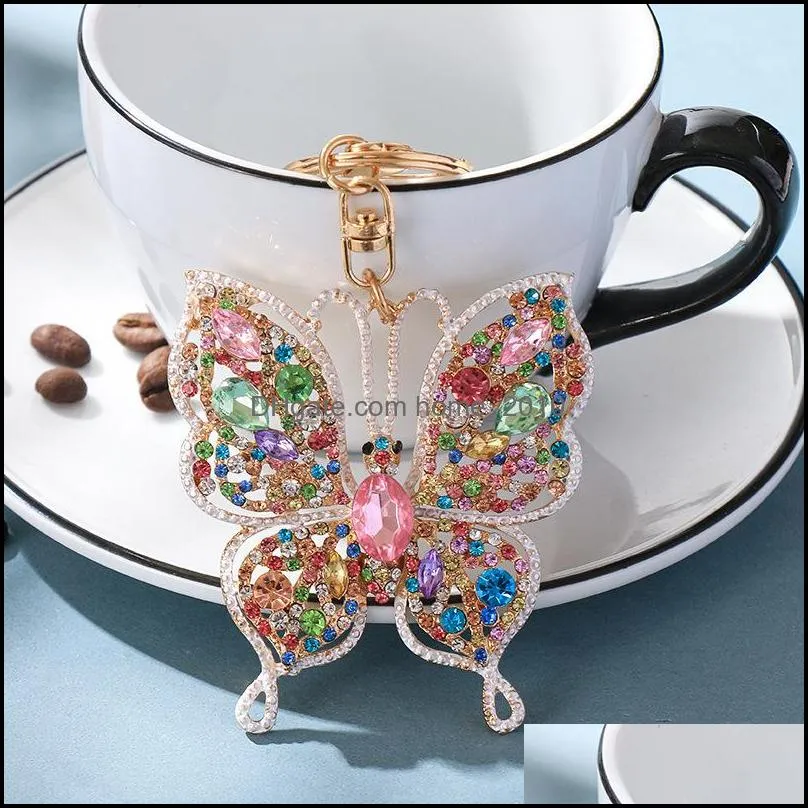 butterfly keychain leather tassel holders metal crystal key chains keyring charm bag car pendant gift
