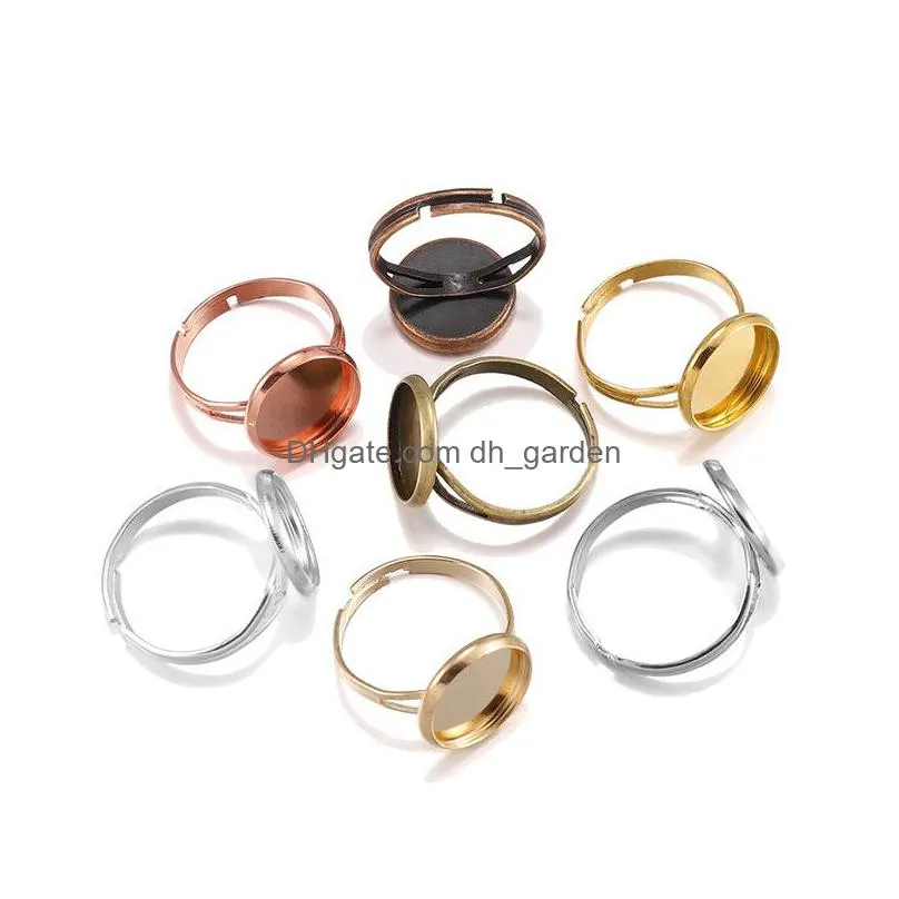 adjustable blank ring base fit dia 12mm stone glass cabochons cameo settings tray diy jewelry making rings