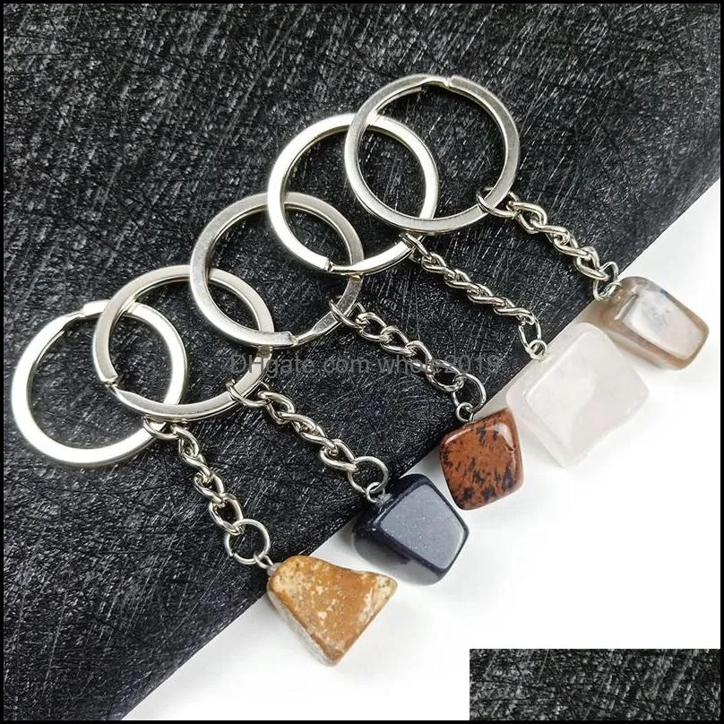 irregular natural crystal stone pendant key rings keychains for women men lover jewelry bag car decor fashion accessories 1213 b3