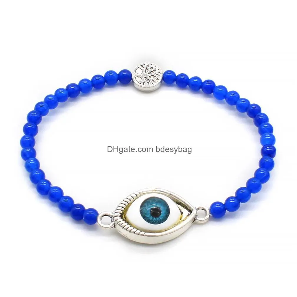 new vintage evil eye charm strand bracelet crystal quartz agate 4mm round stone bead bracelets with tree life for women jewelry