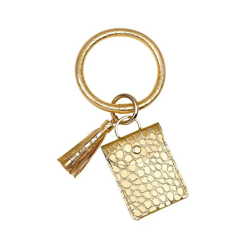 crocodile pattern bracelet keychain party favor tassels leatherwear coin purse multi cards bag keyring accessories 11 5jm e2