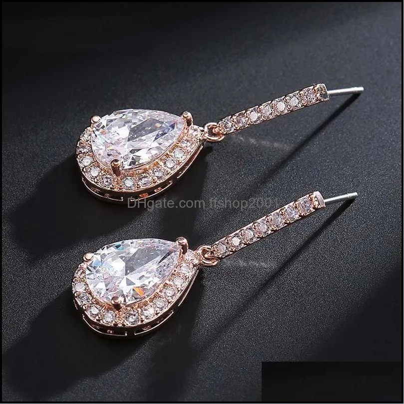 cubic zircon dangle earrings big water drop designer earrings silver color wedding bridal earrings jewelry for brides girls wedding