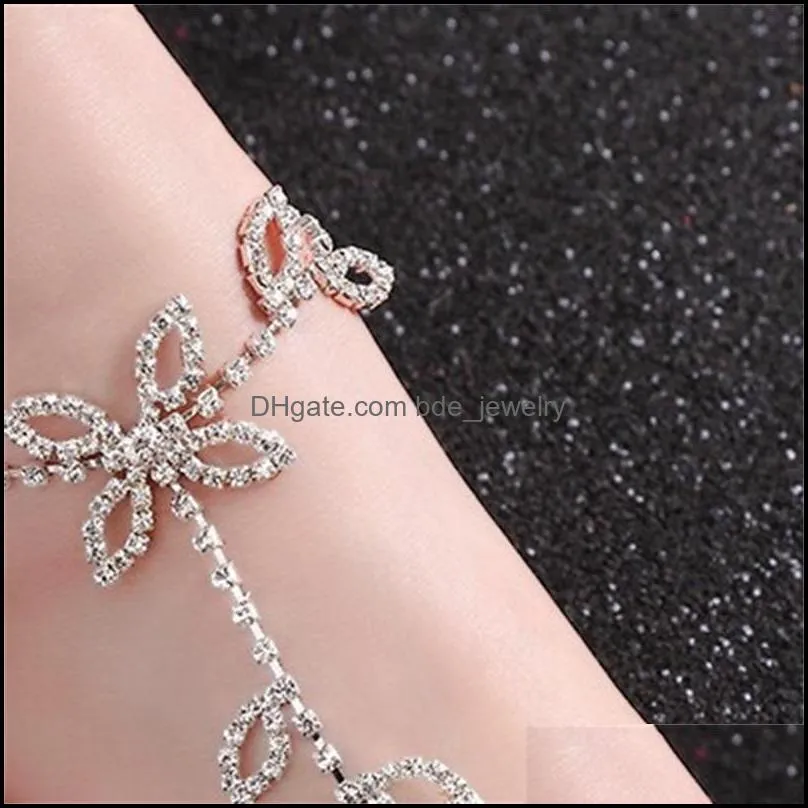 2017 fashion women leaves ankle foot chain crystal beach barefoot sandals foot toe ankle bracelet wedding bride jewelry 862 r2