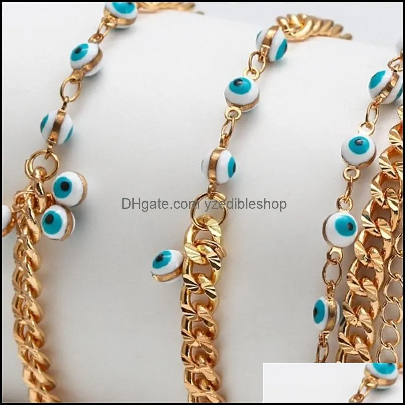 link chain 5pcs lucky eye copper turkish blue bracelet gold cuban chains adjustable for women and men fashion jewelry 3726 q2