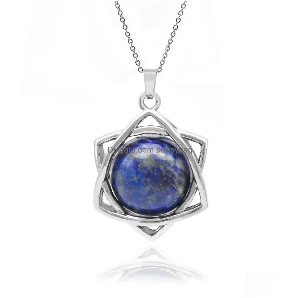 star gemstone pendant necklace natural stone quartz pendants with plated chain 18 inch women jewelry gifts